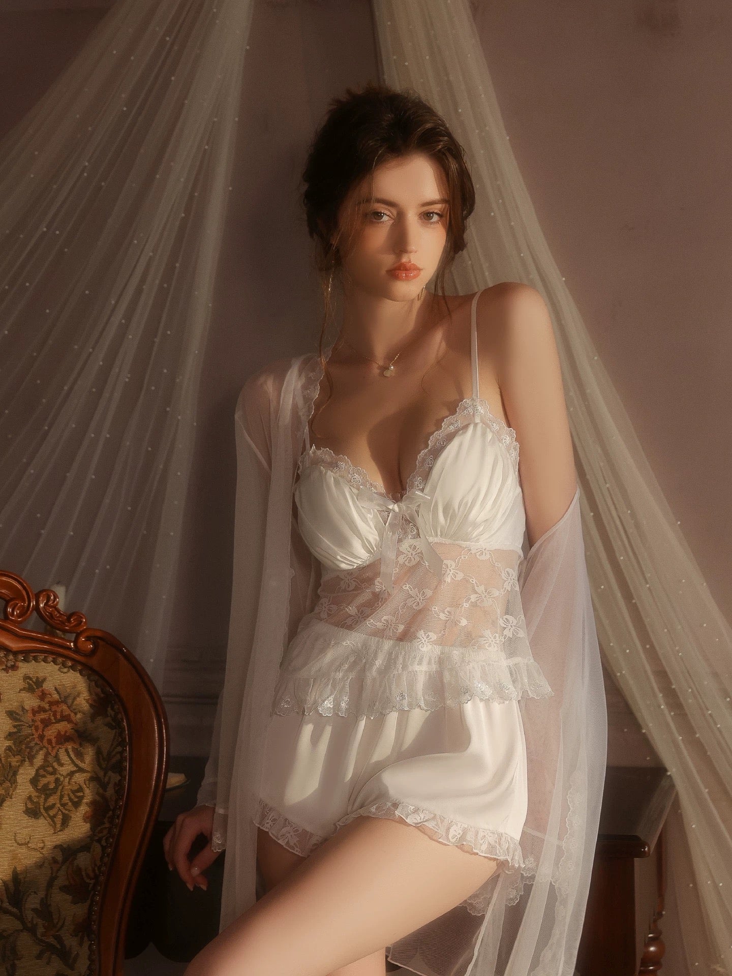 Rozette Padded Organza Lace Trim Set (White)