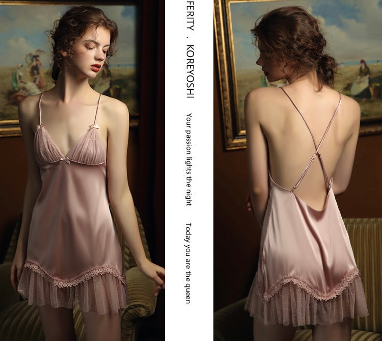 Laurin V Neck Babydoll Nightdress (Pink)