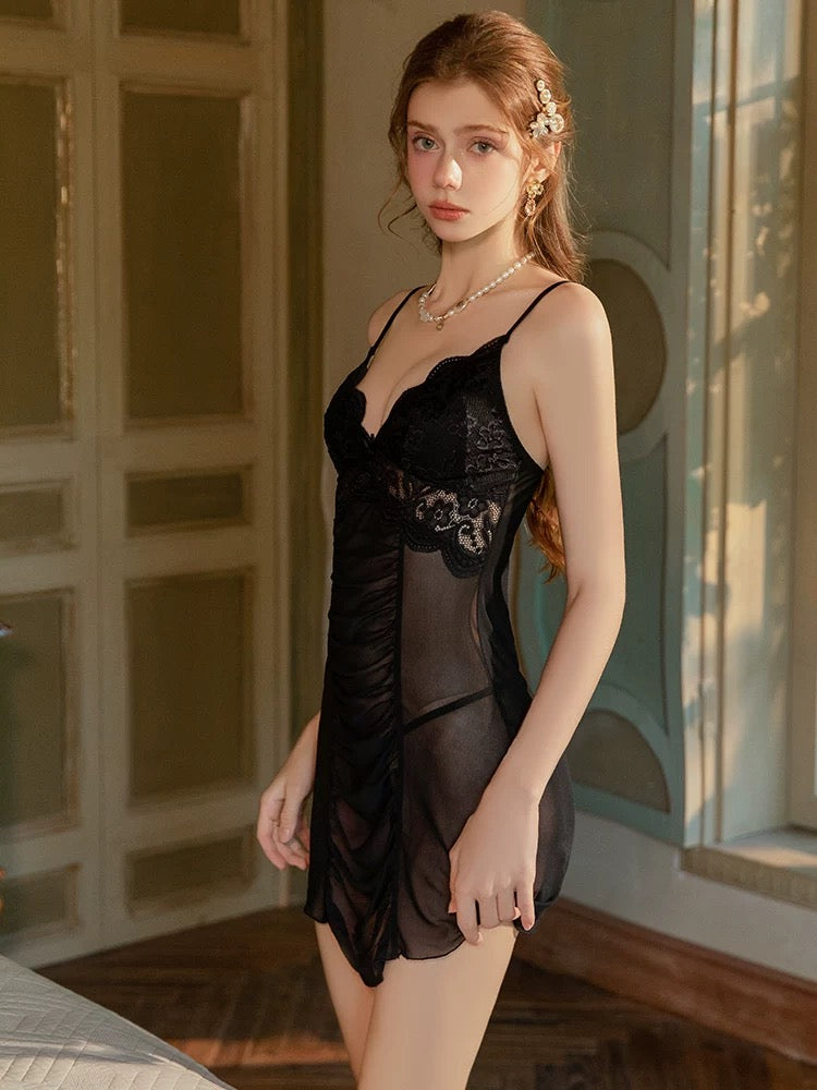 Isadora Lace Trim Padded Lingerie (Black)