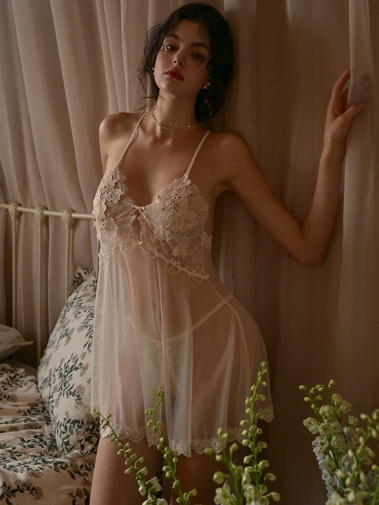 Wilona Sexy Sheer Mesh Lingerie (Beige)