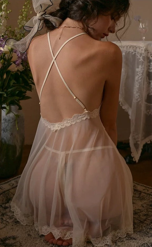 Wilona Sexy Sheer Mesh Lingerie (Beige)