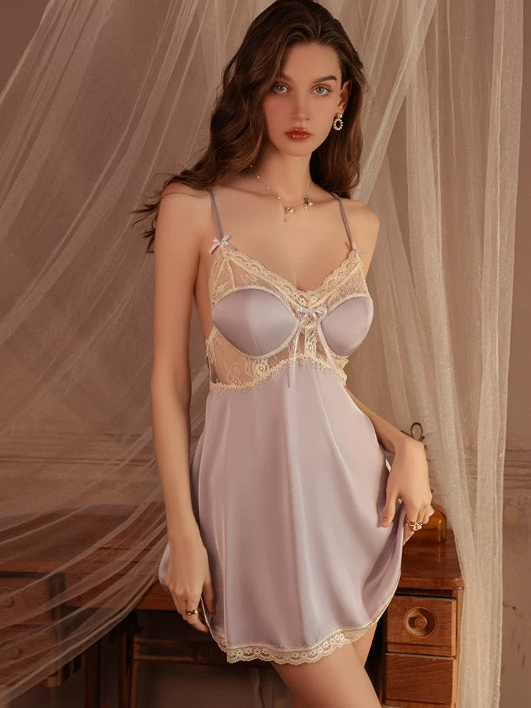 Inez Crossback Lace Nightdress (Purple)