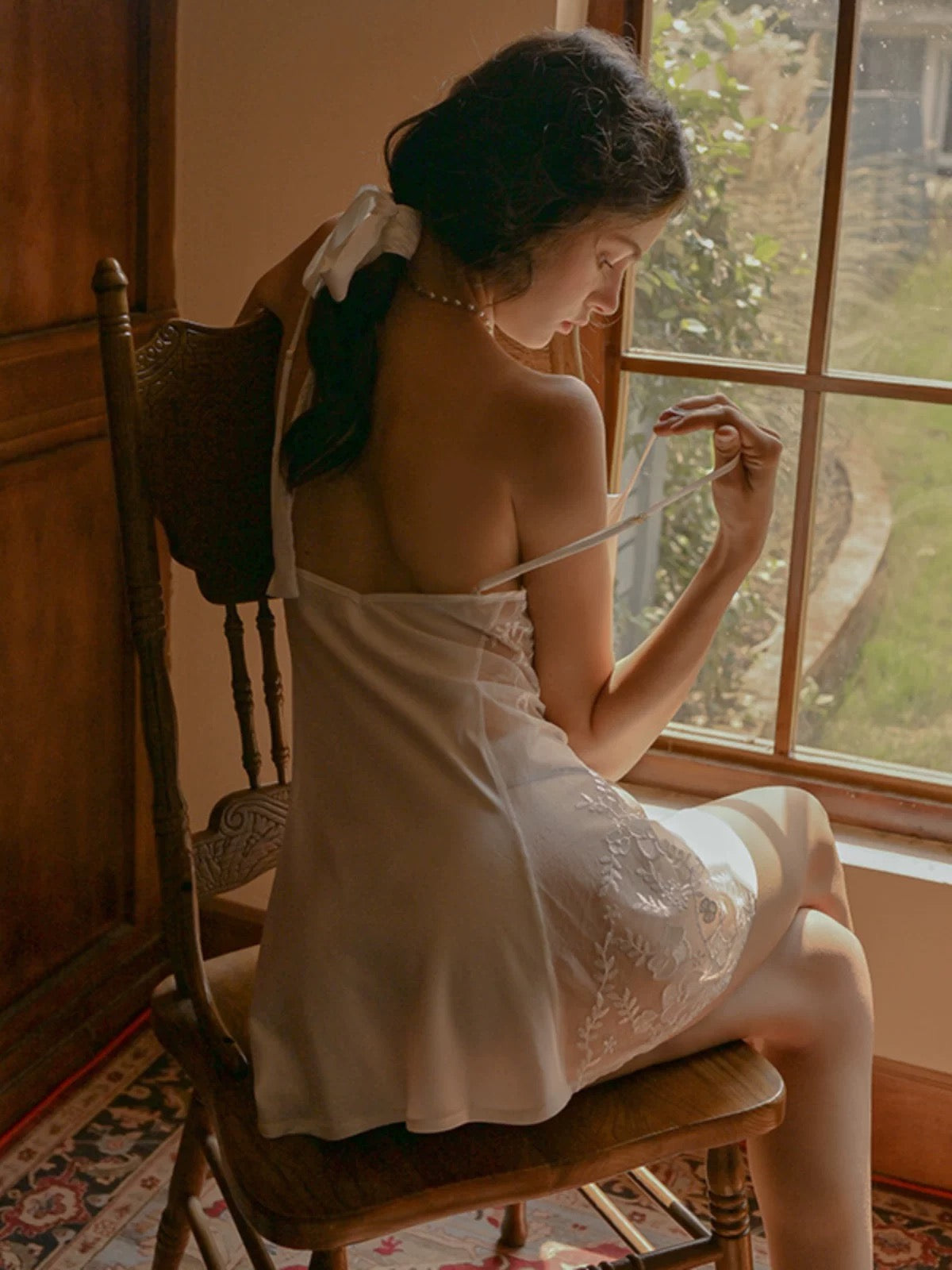 Gracie Side Sheer Nightdress (White)