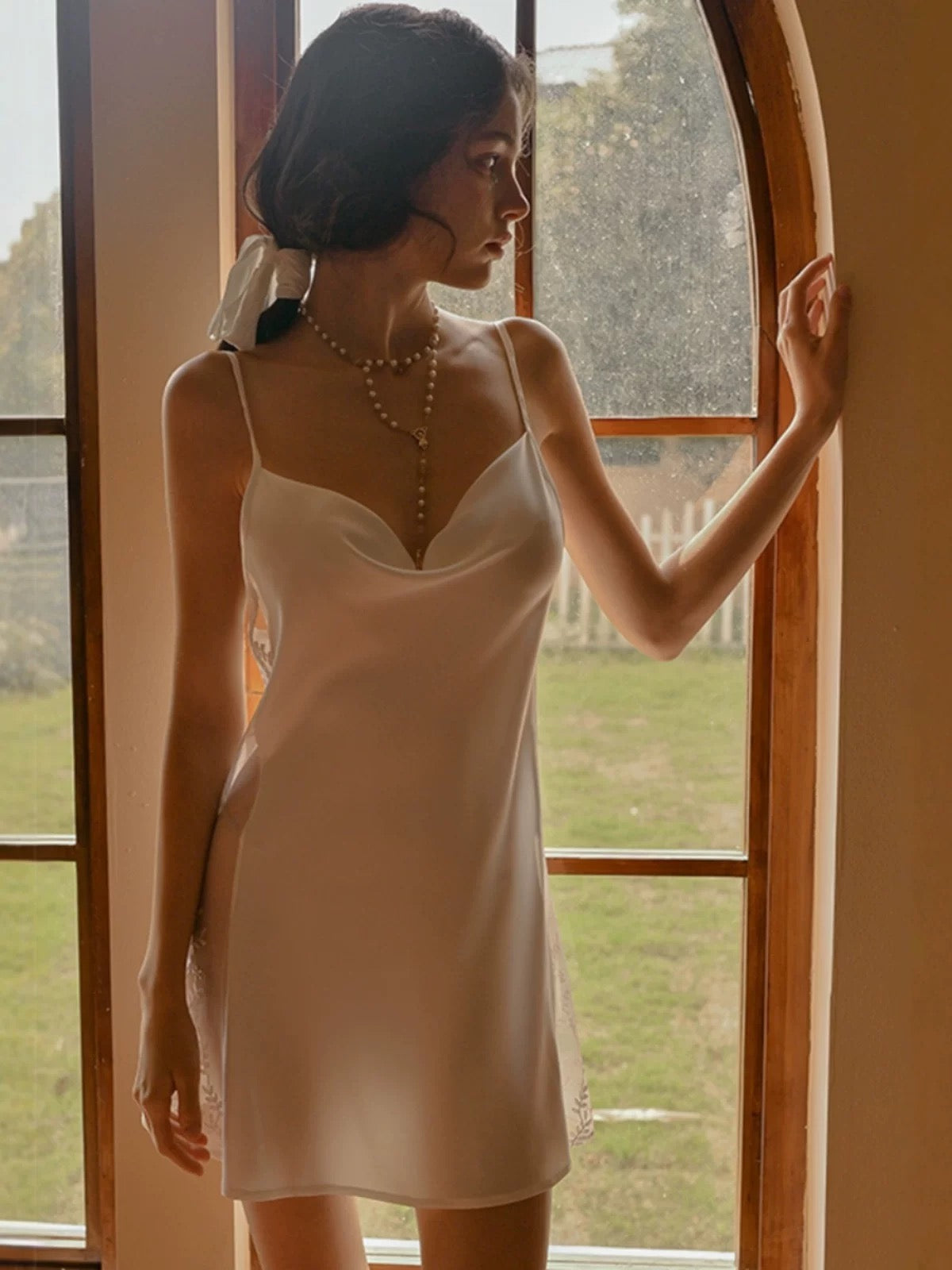 Gracie Side Sheer Nightdress (White)