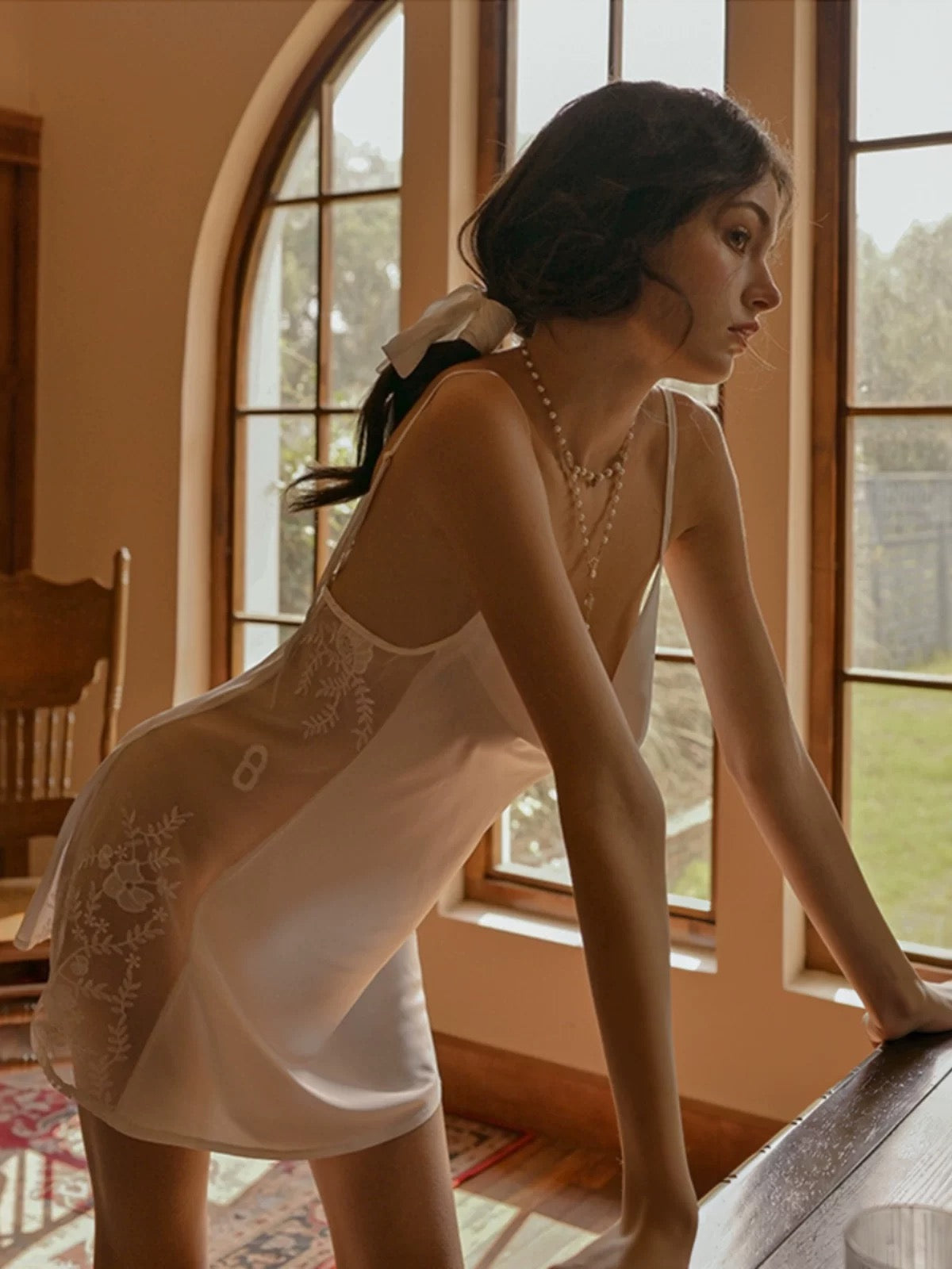 Gracie Side Sheer Nightdress (White)