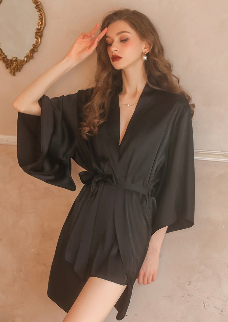 Juliette Lace Trim Padded Nightdress Set (Black)
