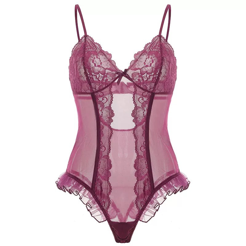 Victoria Sexy Mesh Bodysuit (Purple)