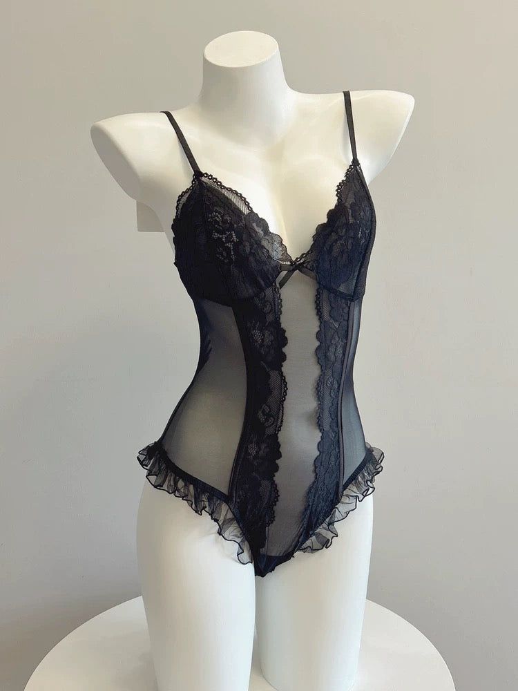 Victoria Sexy Mesh Bodysuit (Black)