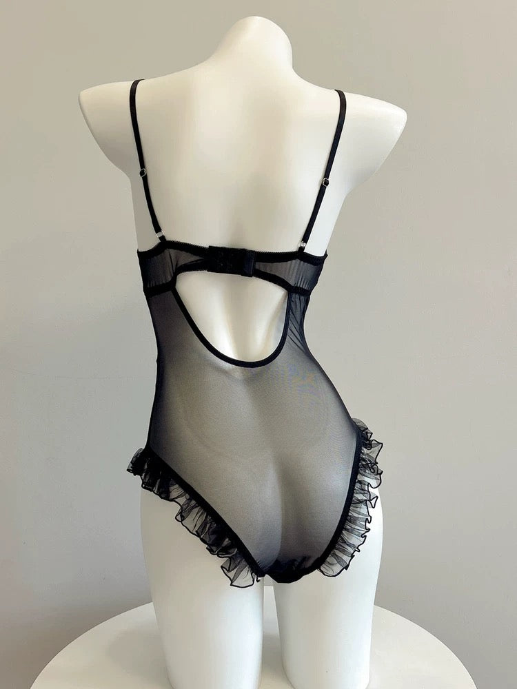 Victoria Sexy Mesh Bodysuit (Black)