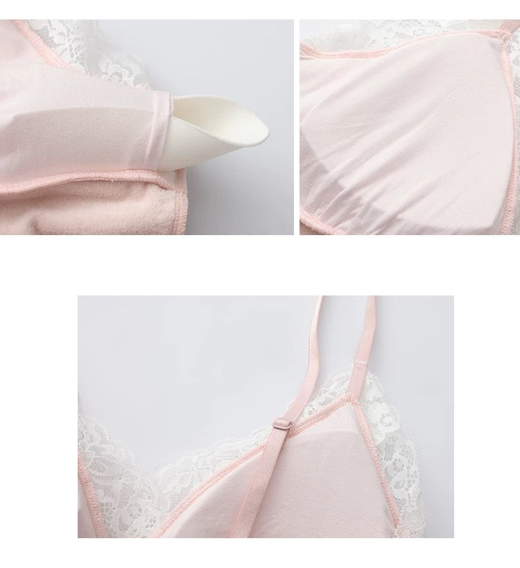 Nolyn Padded Velvet Lace Trim Nightdress (Pink)