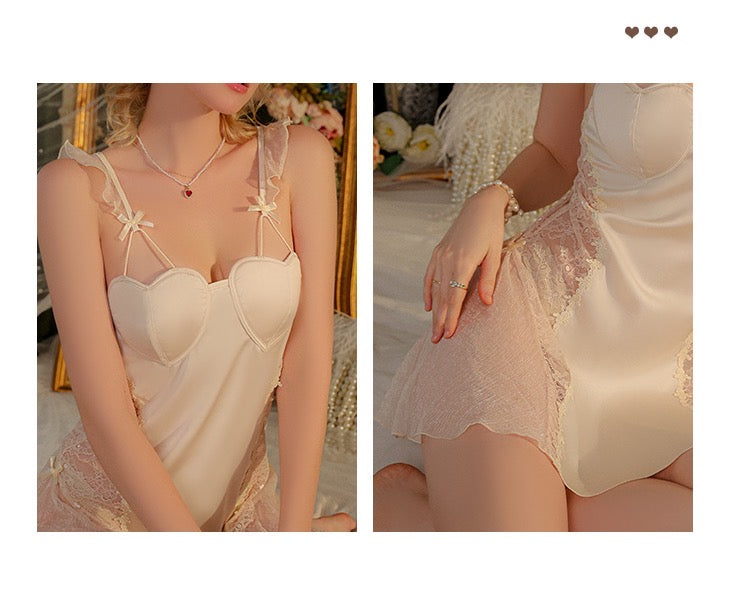 Aloisa Heart Padded Lace Lingerie (Cream)
