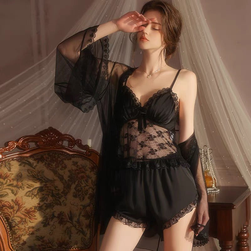 Rozette Padded Organza Lace Trim Set (Black)