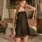 Jael Lace Trim Organza Nightdress (Black)