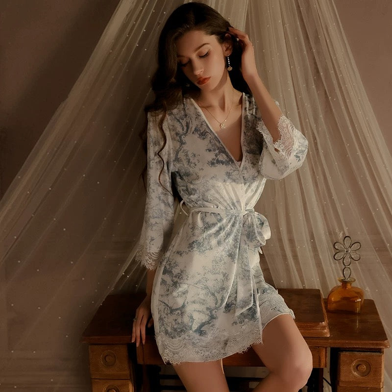 Estella Printed Nightdress Set (Blue)