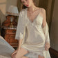Zoey Polkadot Padded Nightdress Set (White)