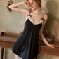 Angeline Cute Lace Trim Padded Nightdress (Black)