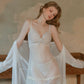 Ciana Lace Trim Sheer Lingerie Set (White)