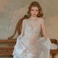 Ciana Lace Trim Sheer Lingerie Set (White)