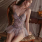 Isabelle Floral Embroidery Bodysuit Lingerie (Purple)
