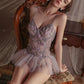 Isabelle Floral Embroidery Bodysuit Lingerie (Purple)