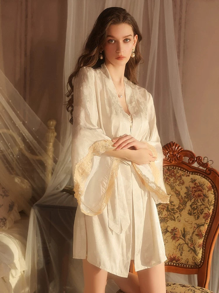 Esther Flattering Lace Trim Nightdress Set (Champagne)