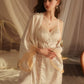 Esther Flattering Lace Trim Nightdress Set (Champagne)