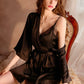 Ollie Lace Trim Nightdress Set (Black)