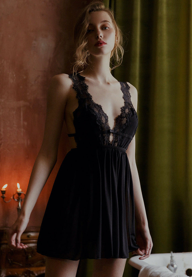 Ottavia Lace Trim Lingerie (Black)