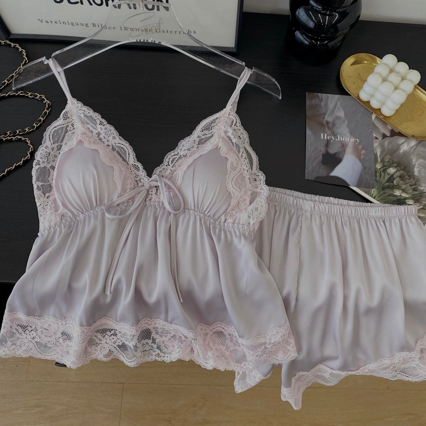 Aubrey Casual Lace Trim Padded Set (Purple)