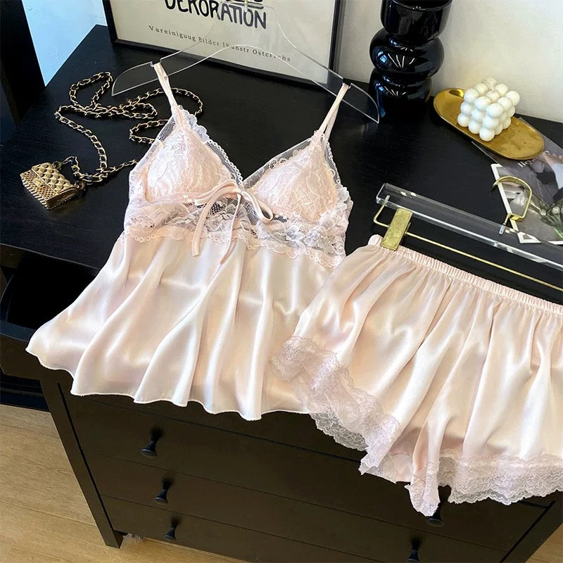 Anna Casual Lace Trim Padded Set (Pink)