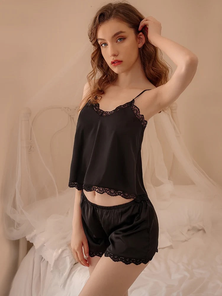 Mili Plain Comfy Cami Set (Black)