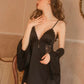 Juliette Lace Trim Padded Nightdress Set (Black)