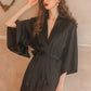 Juliette Lace Trim Padded Nightdress Set (Black)