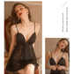 Juliette Lace Trim Padded Nightdress Set (Black)