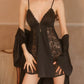 Juliette Lace Trim Padded Nightdress Set (Black)