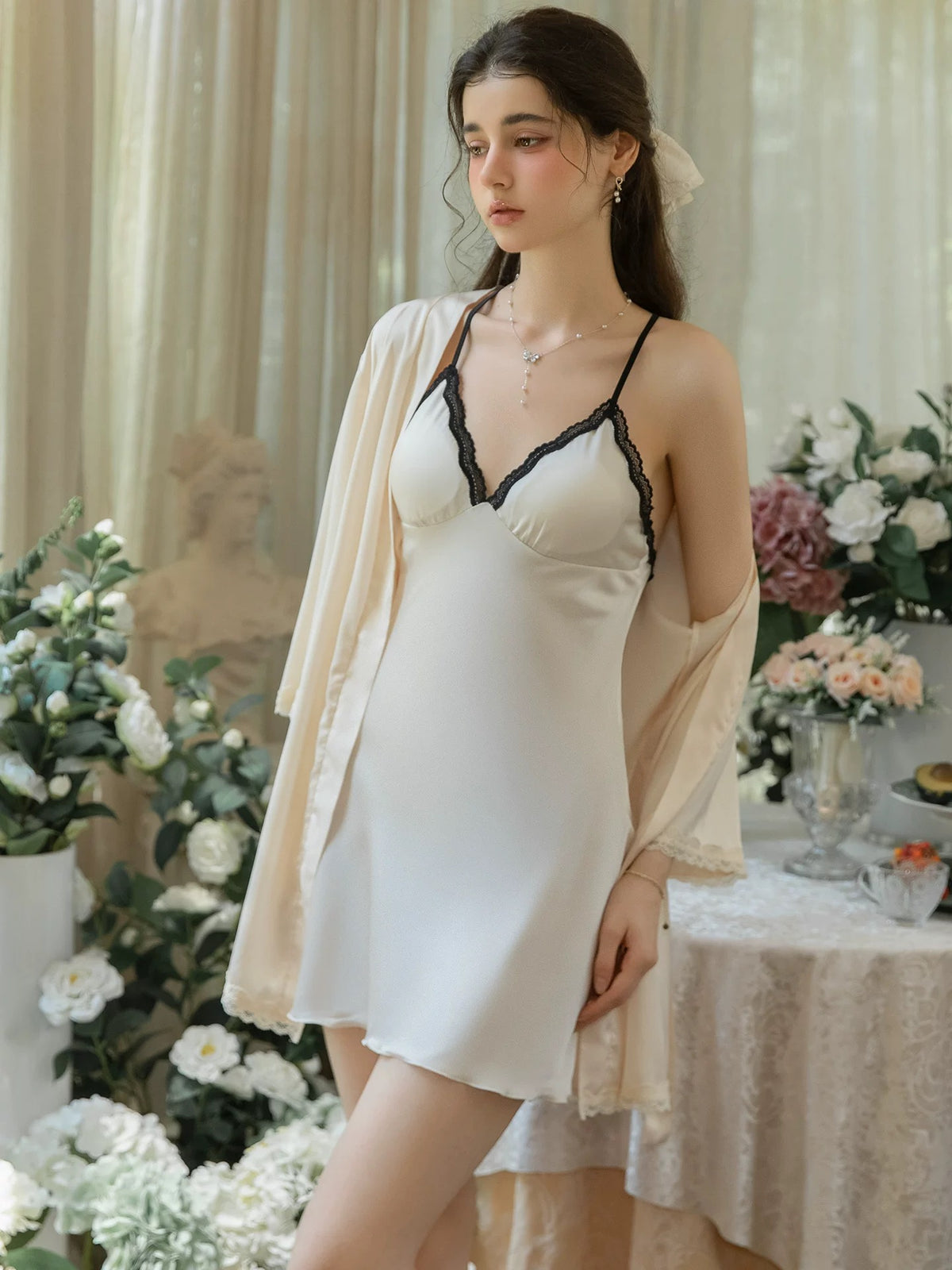 Louise Padded V-Neck Comfy Nightdress (Cream)