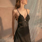 Maya Lace Trim Padded Nightdress Set (Black)