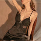 Maya Lace Trim Padded Nightdress Set (Black)