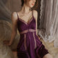 Giselle Lace Trim Padded Nightdress Set (Mulberry)