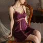 Giselle Lace Trim Padded Nightdress Set (Mulberry)