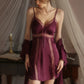Giselle Lace Trim Padded Nightdress Set (Mulberry)