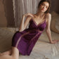 Giselle Lace Trim Padded Nightdress Set (Mulberry)